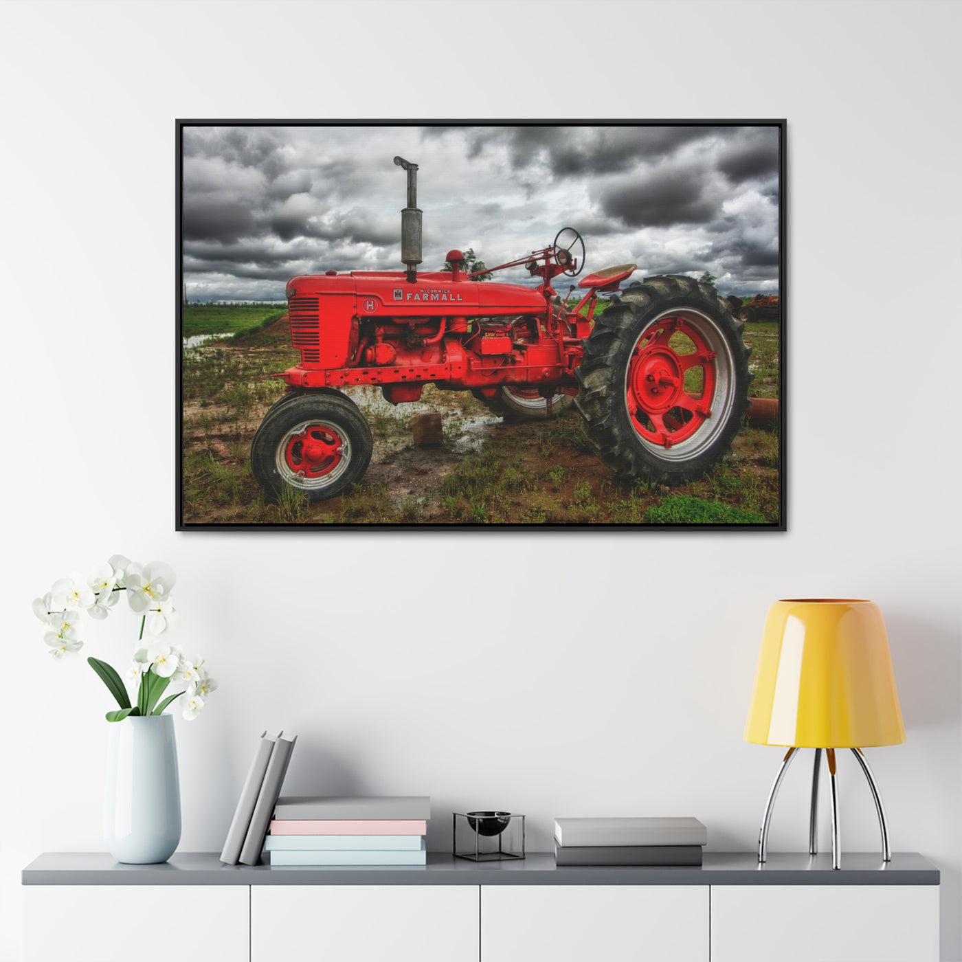 Farmhouse Red Tractor Framed Canvas Art Print