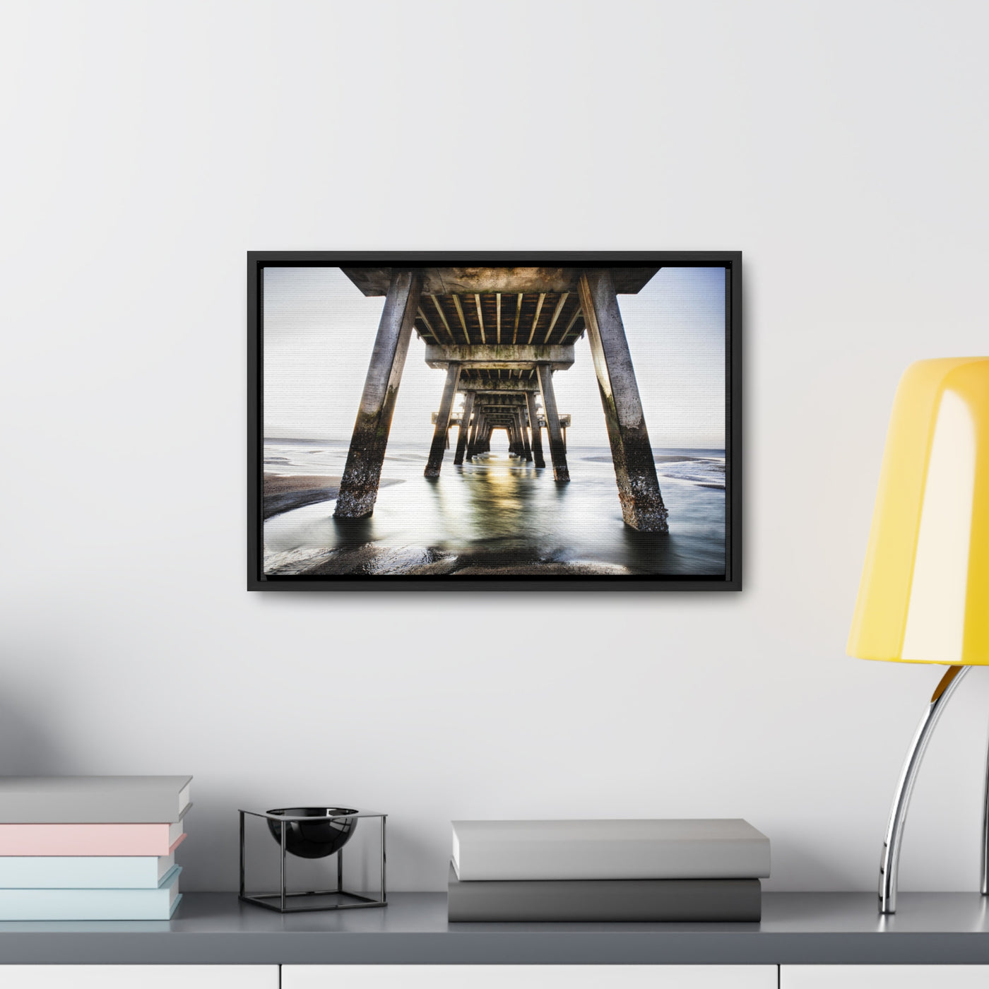 Beach Pier Framed Canvas Wall Art Print