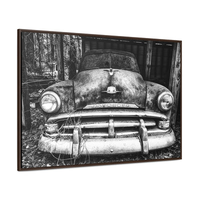 Old Antique Car Black and White Framed Canvas Art Print