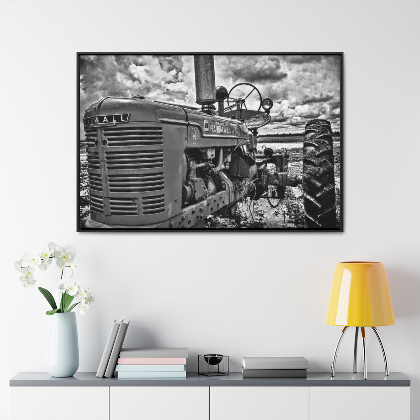 Black and White Tractor Wall Art Print