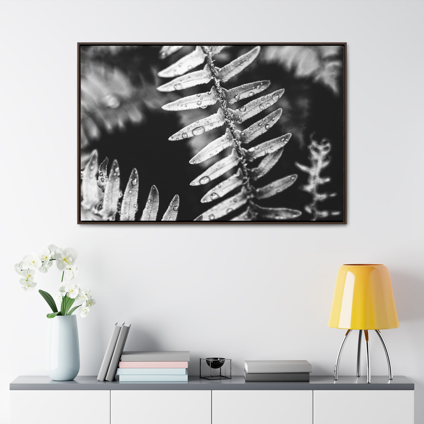 Calming Artwork - Black and White Fern Framed Canvas Art Print