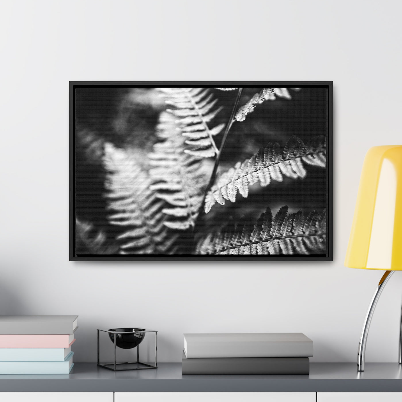 Black and White Ferns Framed Canvas Calming Art Print