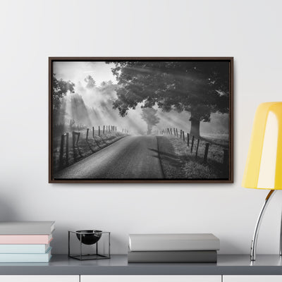 Old Country Road Black and White Framed Canvas Art