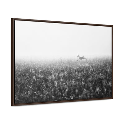 Whitetail Buck Jumping Black and White Framed Canvas Art