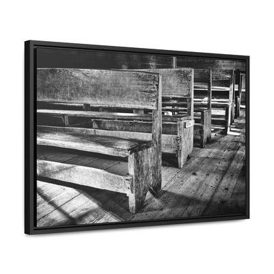 Black and White Church Pews Framed Canvas Art Print