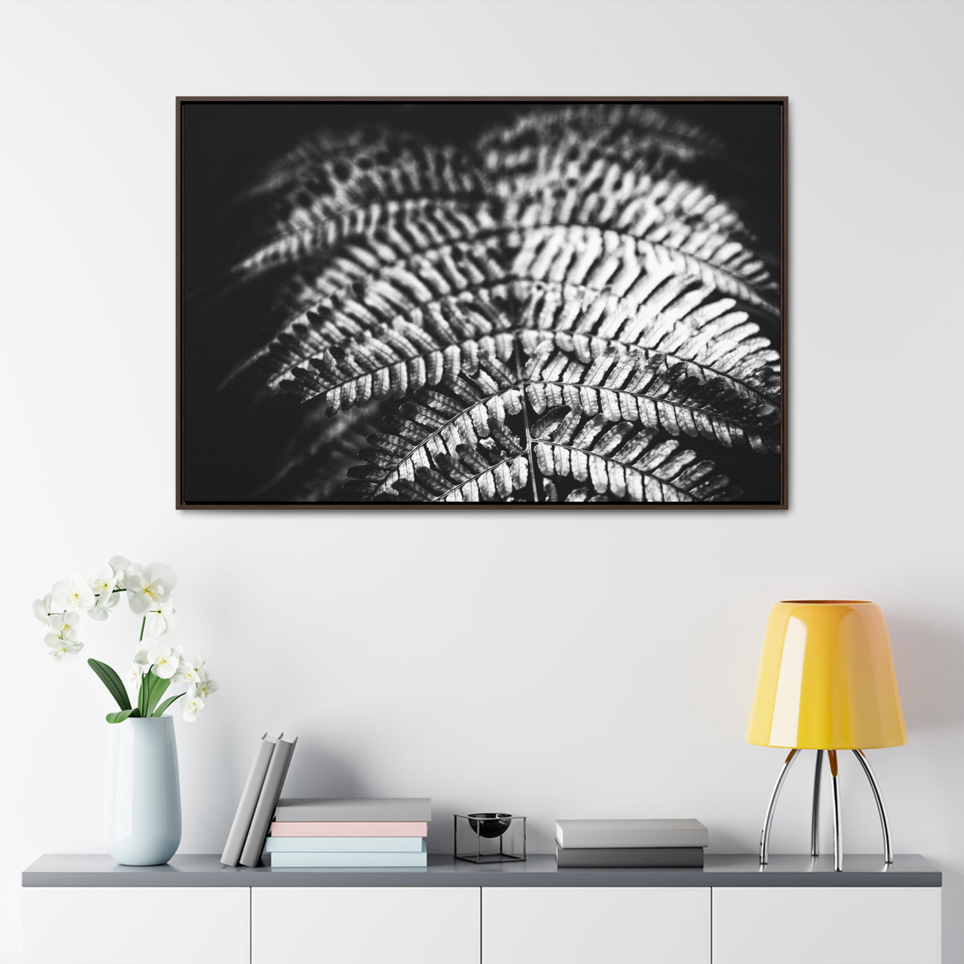 Relaxing Spa Art Black and White Fern Framed Canvas