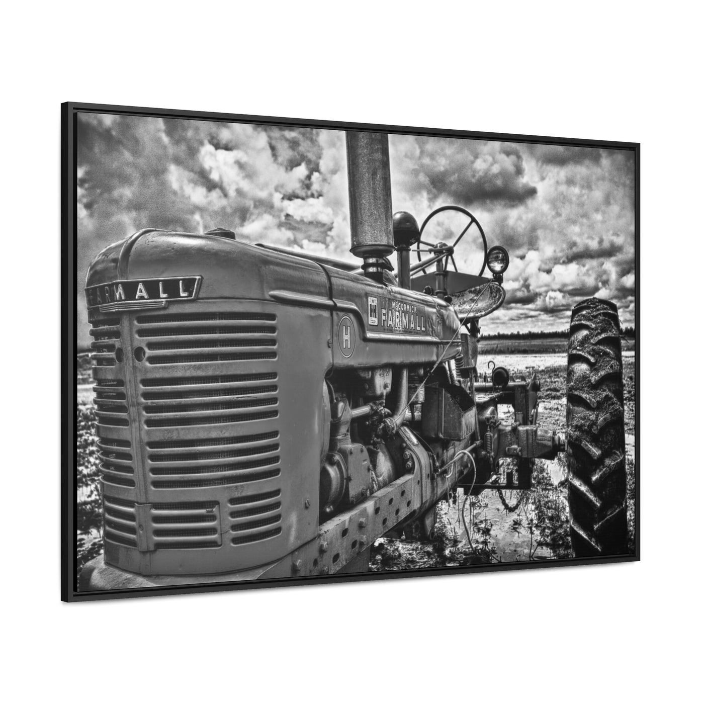 Black and White Tractor Wall Art Print