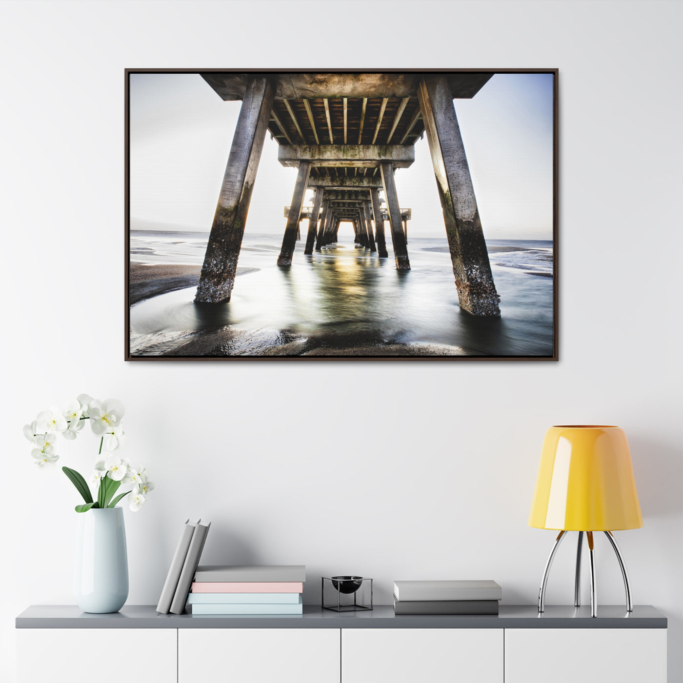 Beach Pier Framed Canvas Wall Art Print