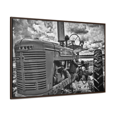 Black and White Tractor Framed Canvas Art Print