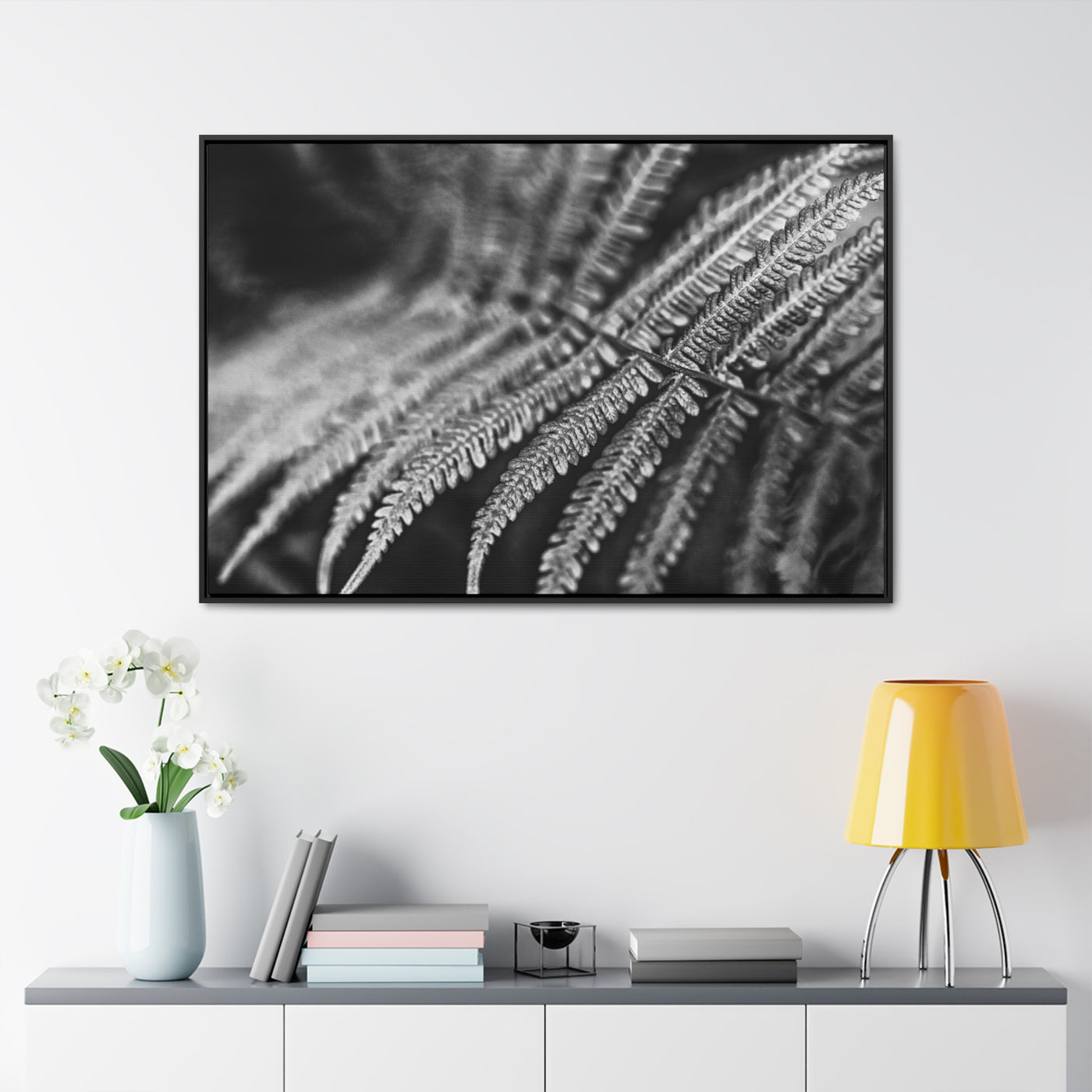 Relaxing Art Black and White Fern Framed Canvas Print