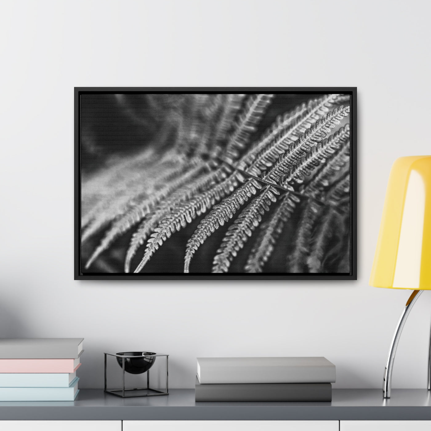 Relaxing Art Black and White Fern Framed Canvas Print