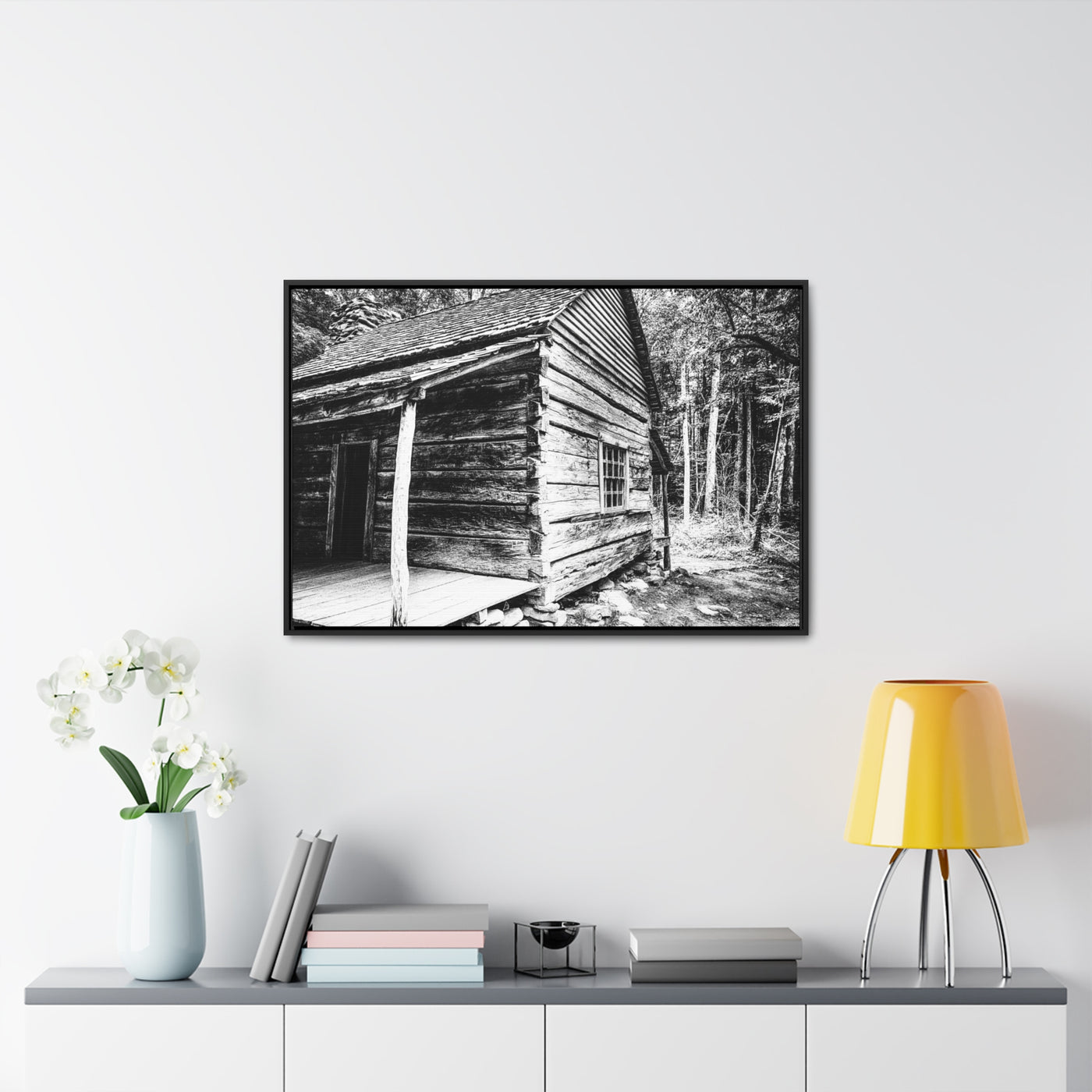 Old Log Cabin Black and White Wall Art