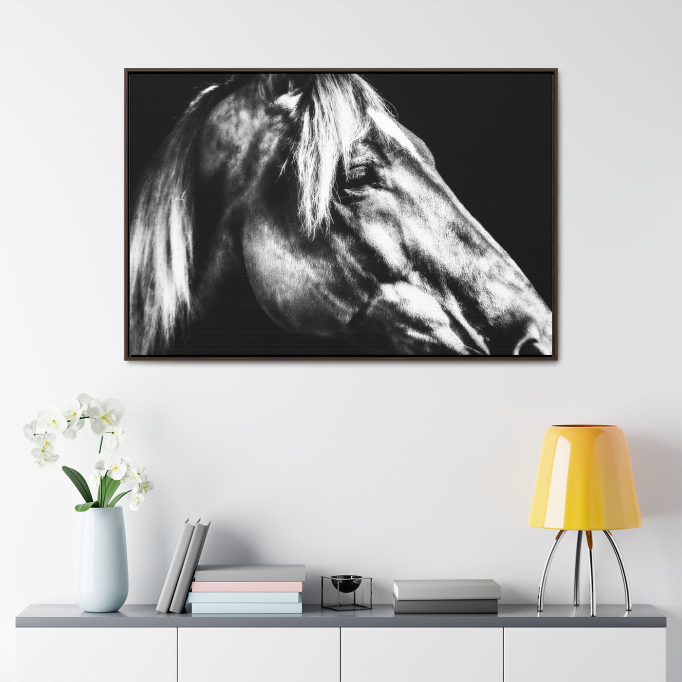 Black and White Horse Art Framed Canvas Wrap