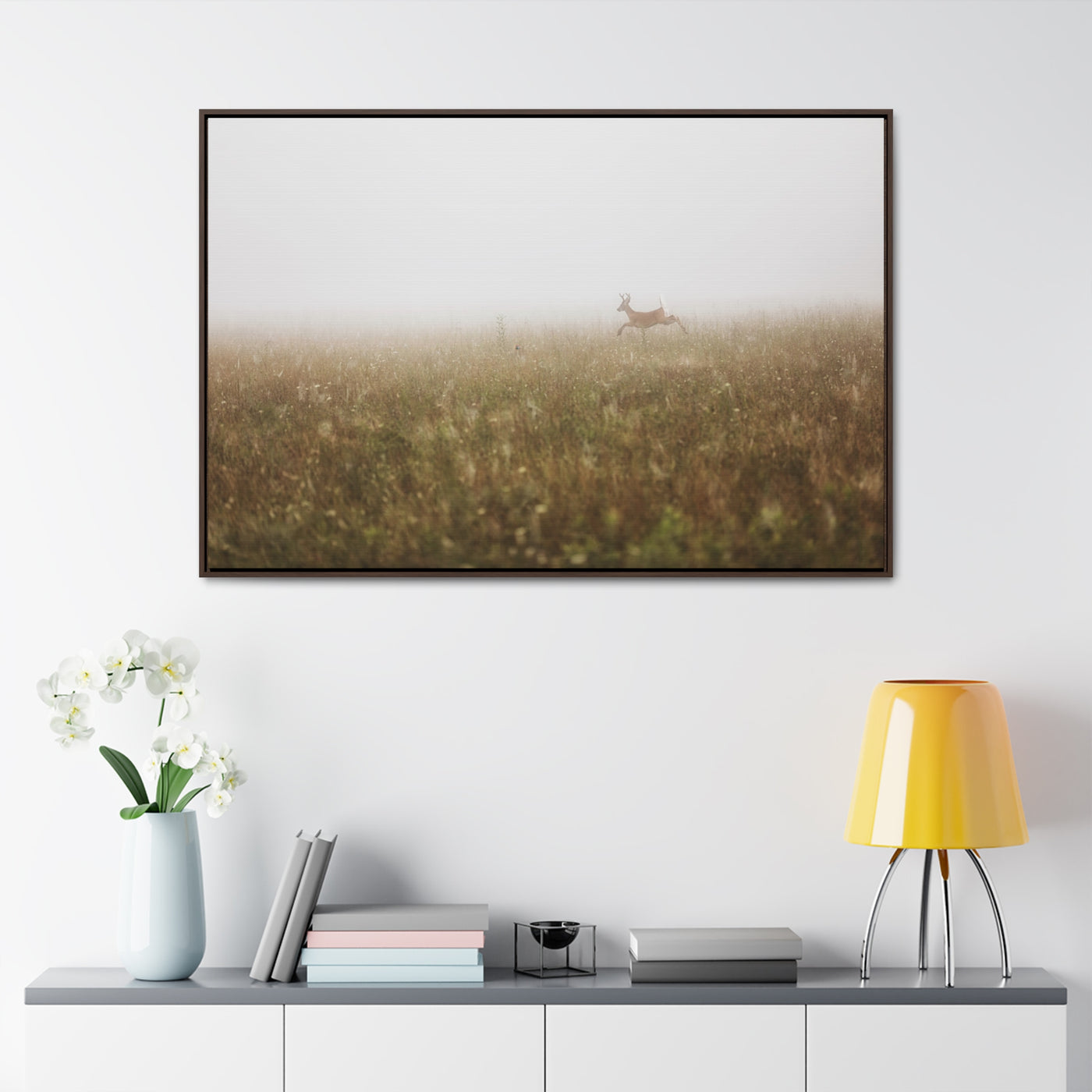 Whitetail Buck Jumping Framed Canvas Art Print