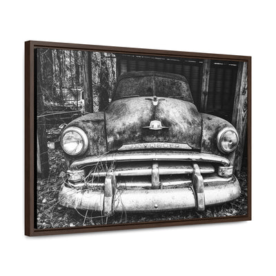 Old Antique Car Black and White Framed Canvas Art Print