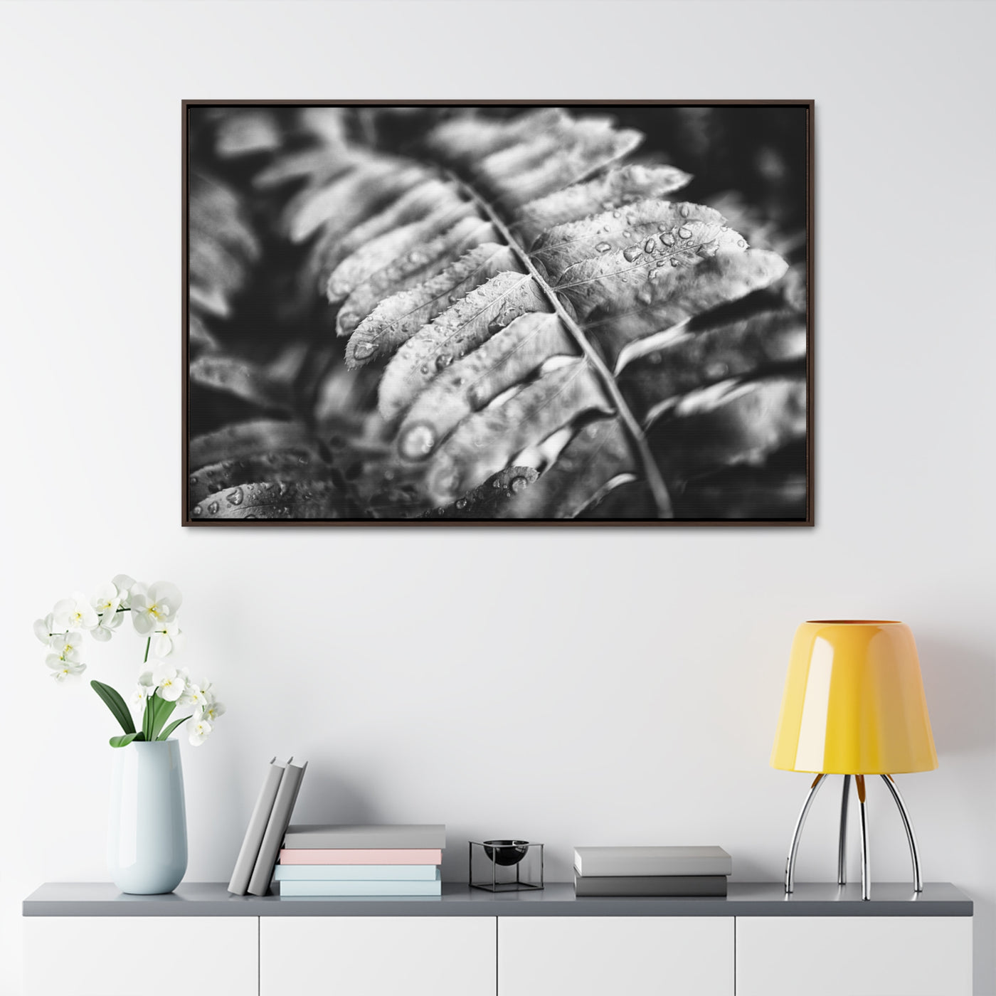 Black and White Fern Framed Canvas Wall Art Print