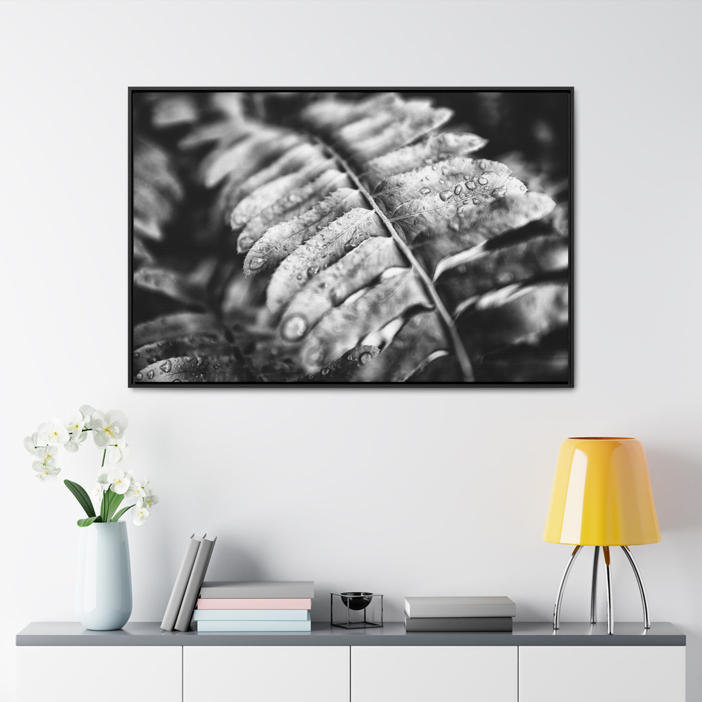 Black and White Fern Framed Canvas Wall Art Print