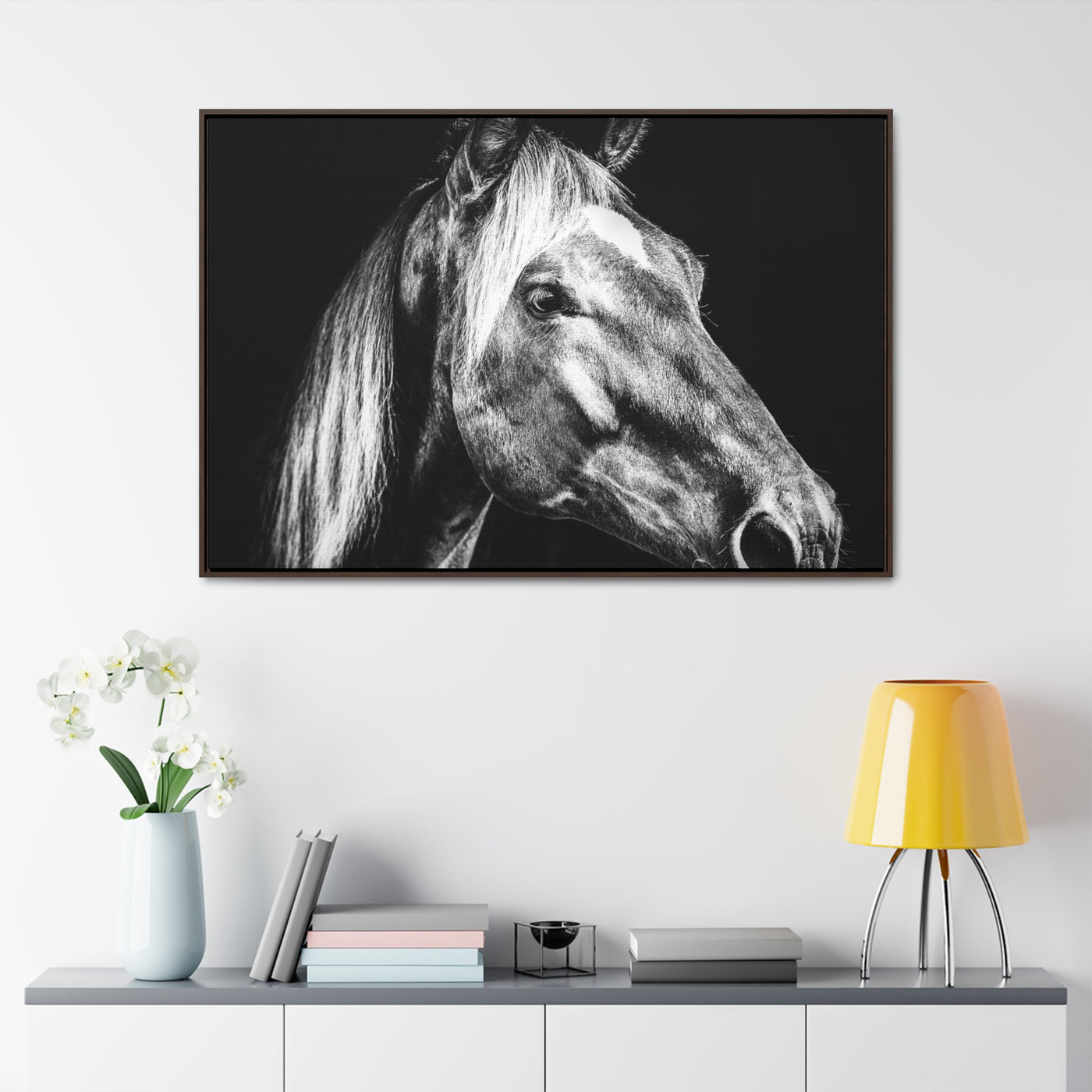 Black and White Horse Art Framed Canvas Print