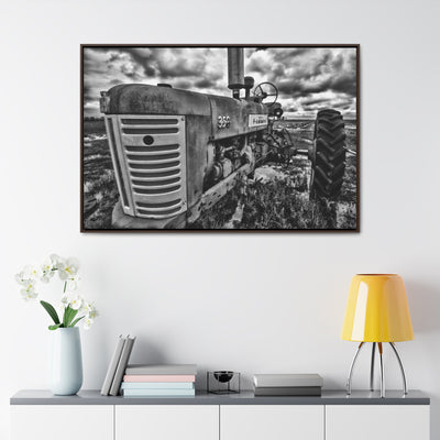 Antique Tractor Black and White Framed Canvas Art Print