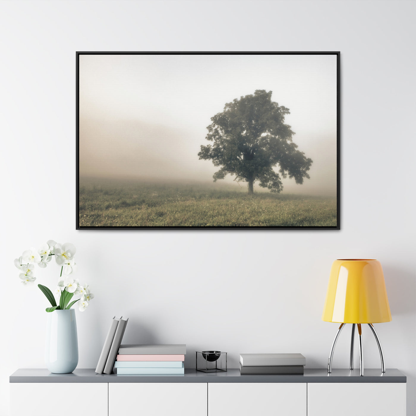 Tree in a Field Framed Canvas Wall Art Print