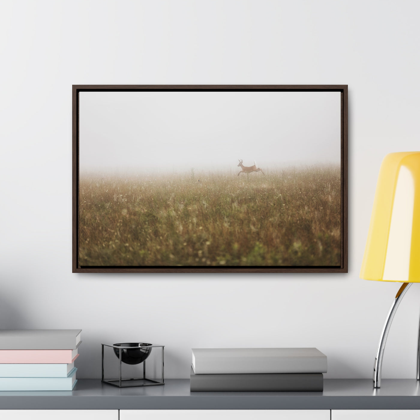 Whitetail Buck Jumping Framed Canvas Art Print