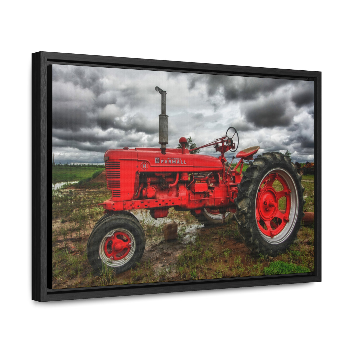 Farmhouse Red Tractor Framed Canvas Art Print