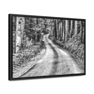 Black and White Mountain Road Framed Canvas Art Print