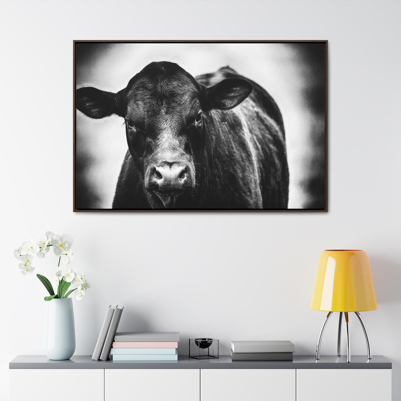 Black and White Cow Art Framed Canvas Wrap