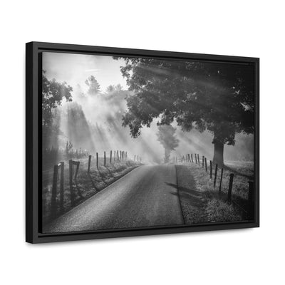 Old Country Road Black and White Framed Canvas Art