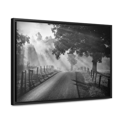 Old Country Road Black and White Framed Canvas Art