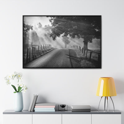 Old Country Road Black and White Framed Canvas Art