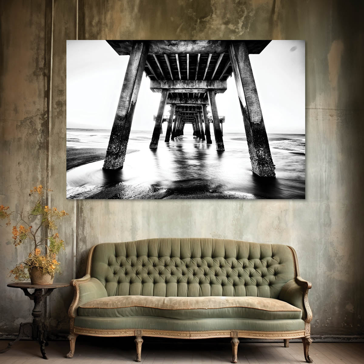 Black and White Beach Pier Wall Art