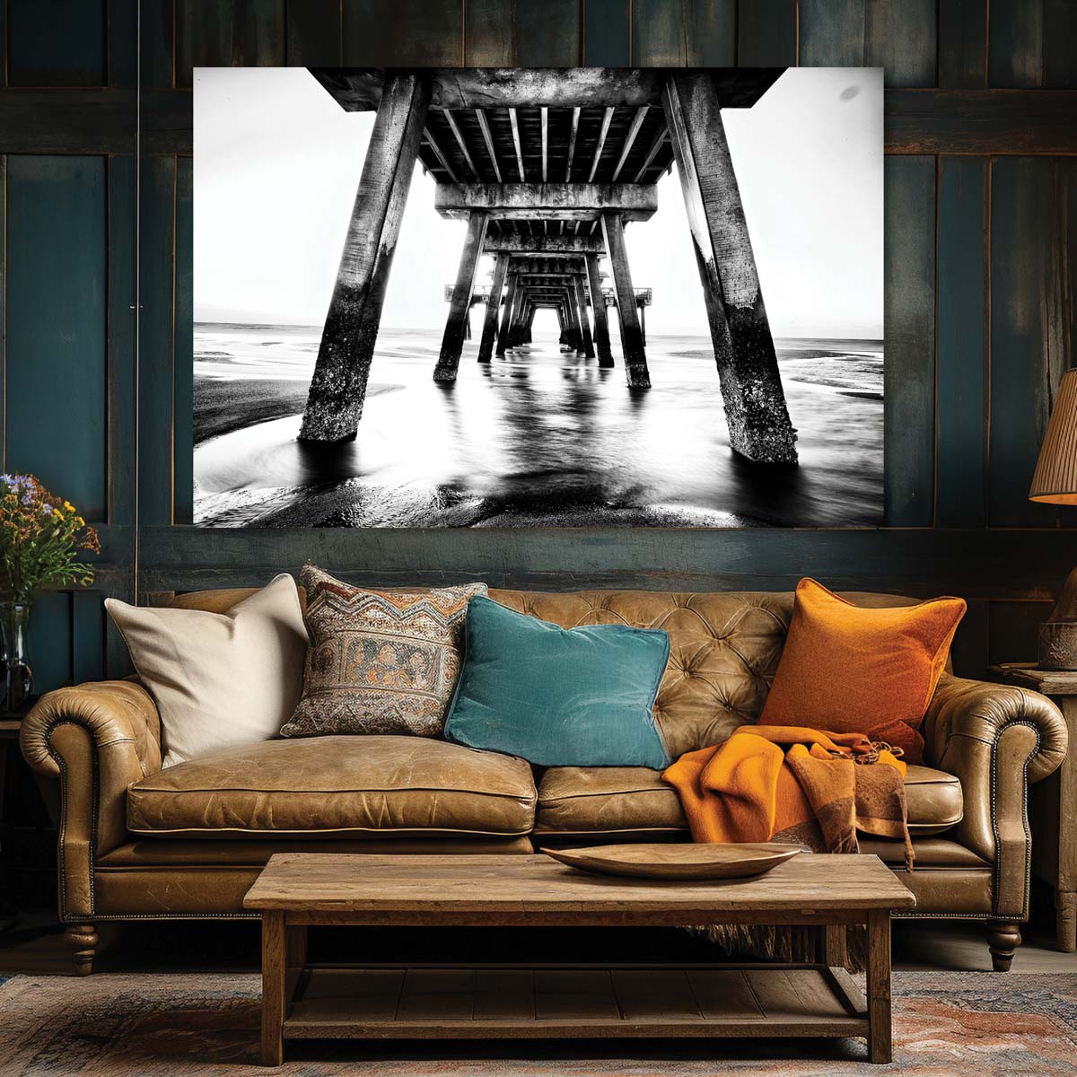 Black and White Beach Pier Wall Art