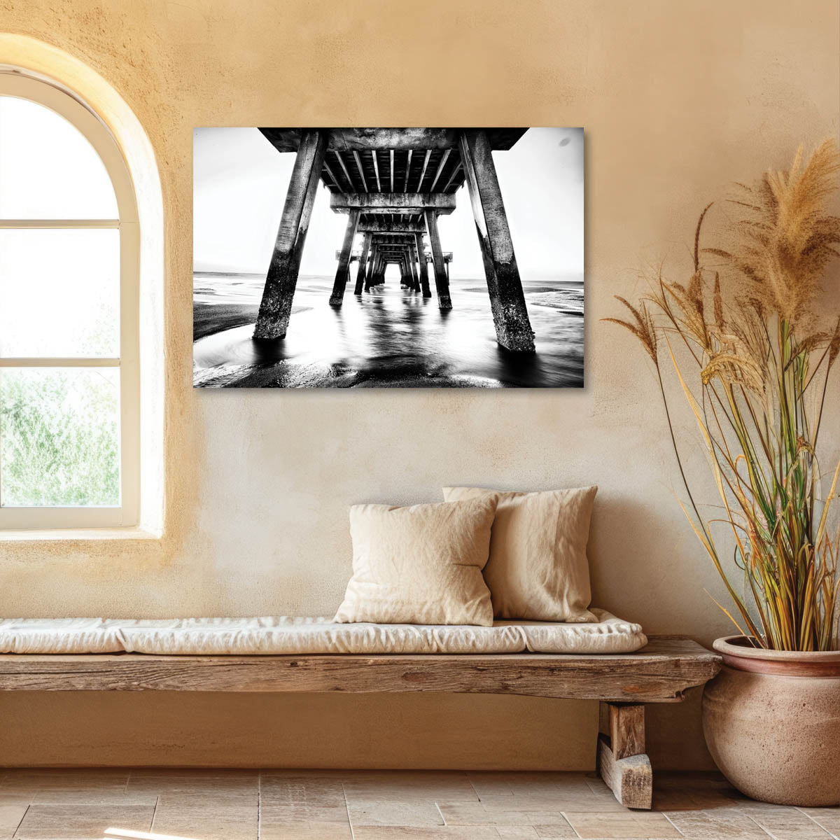 Black and White Beach Pier Wall Art