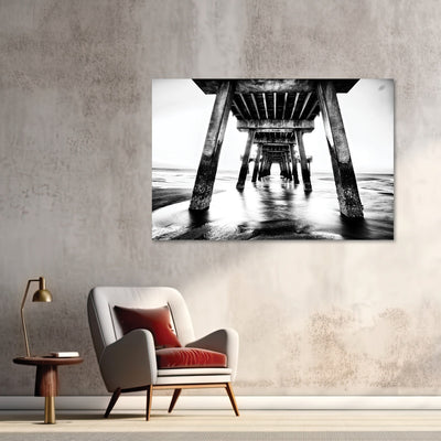 Black and White Beach Pier Wall Art