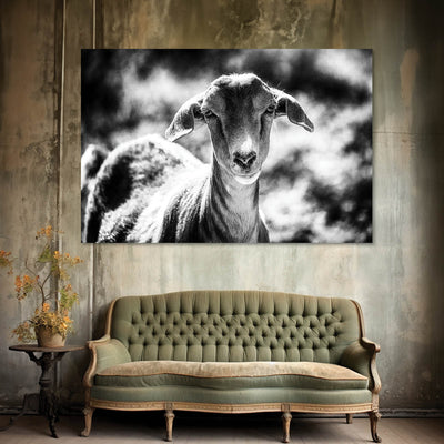 Cottage Home Black and White Goat Art Print