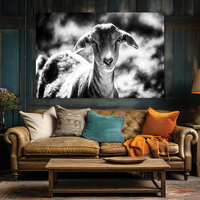 Cottage Home Black and White Goat Art Print