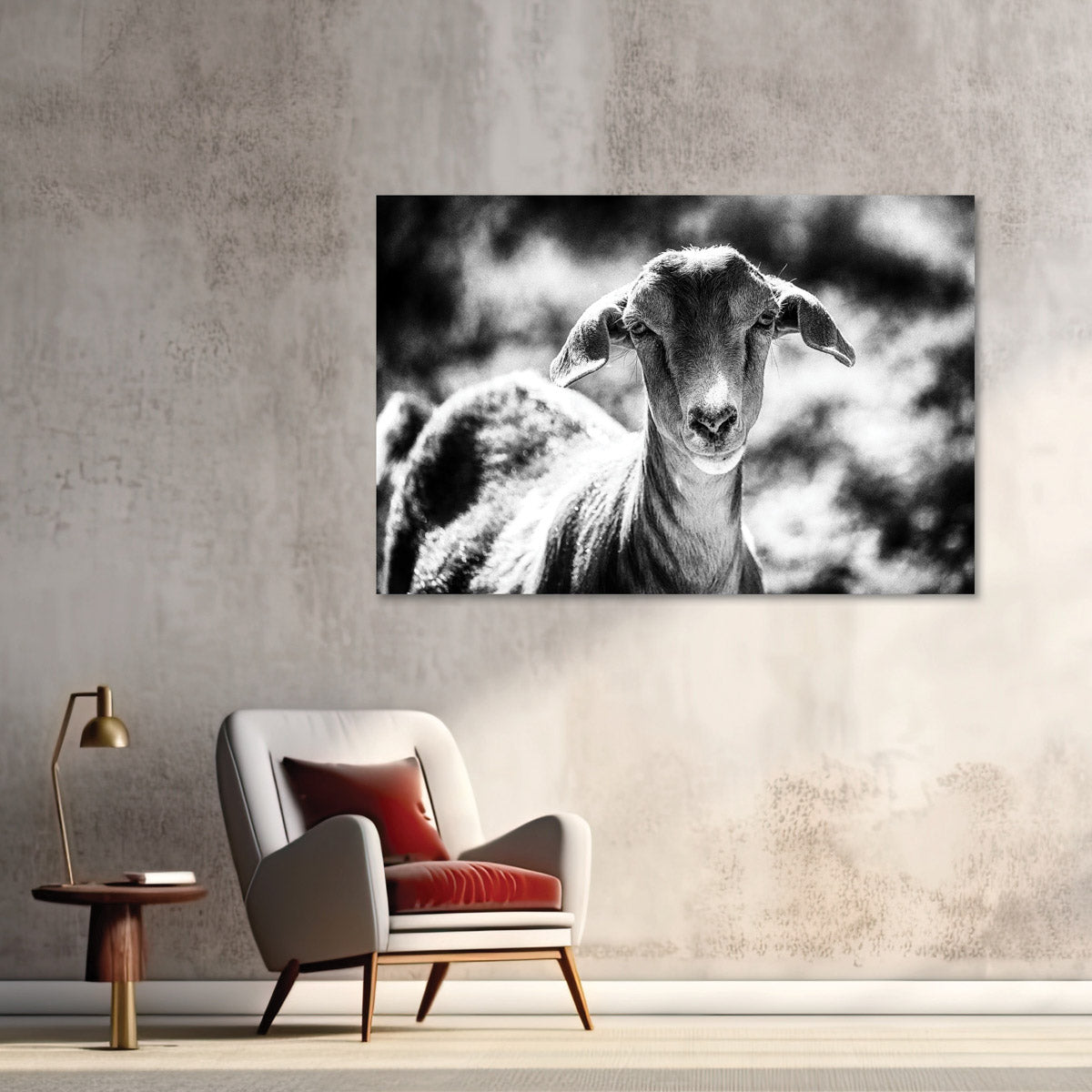 Cottage Home Black and White Goat Art Print