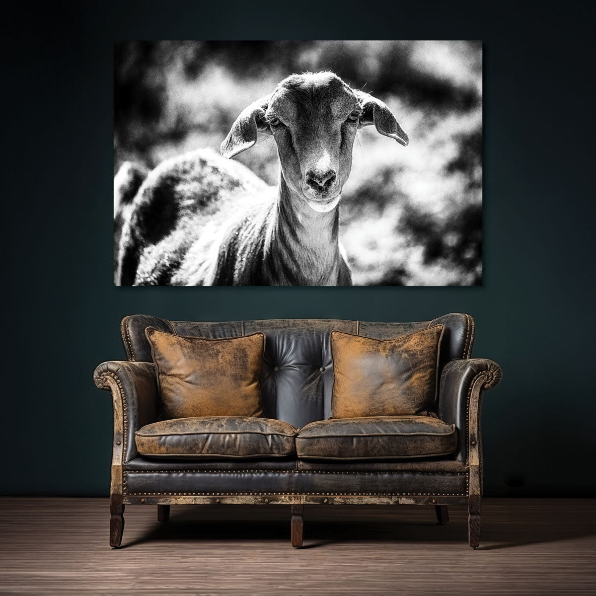 Cottage Home Black and White Goat Art Print