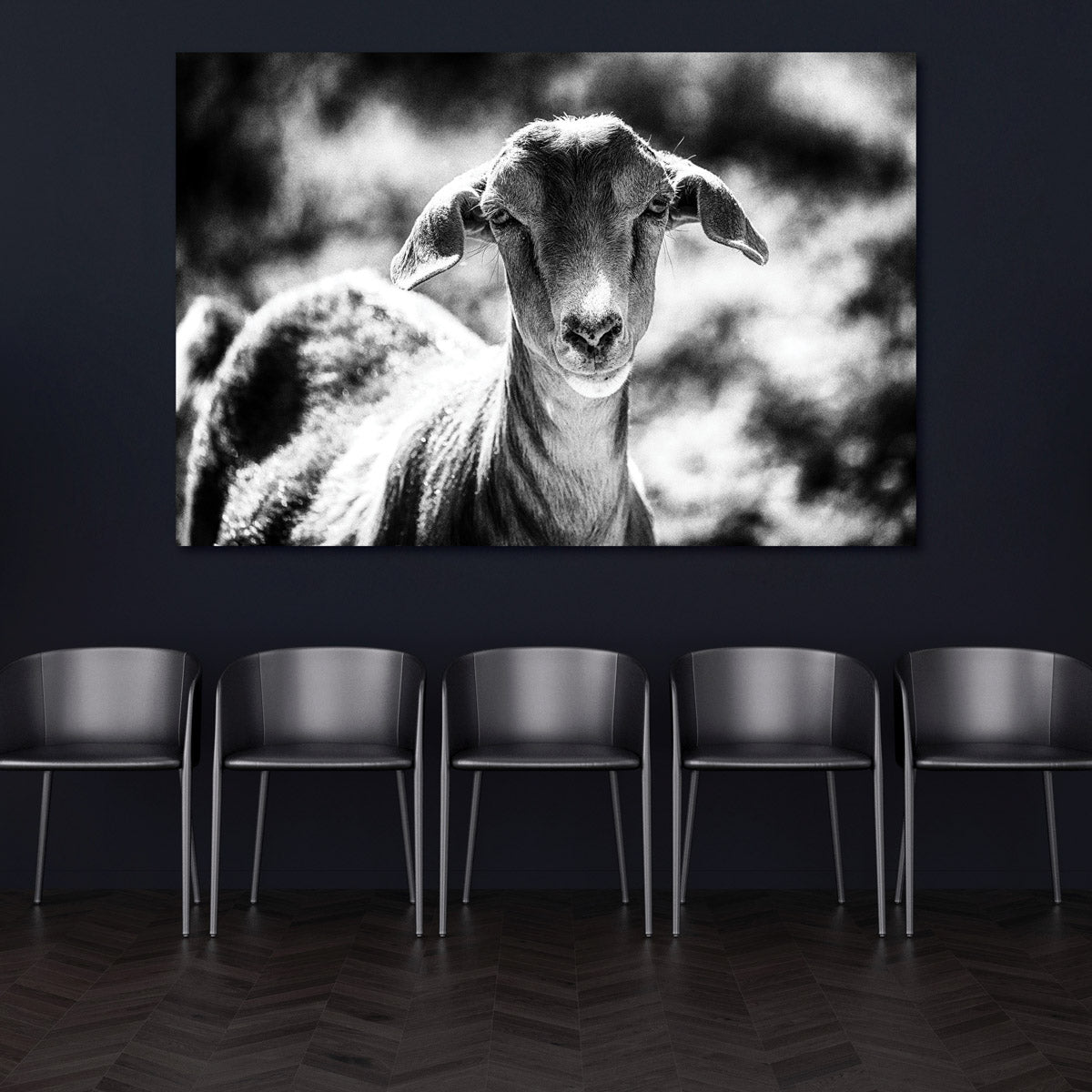 Cottage Home Black and White Goat Art Print