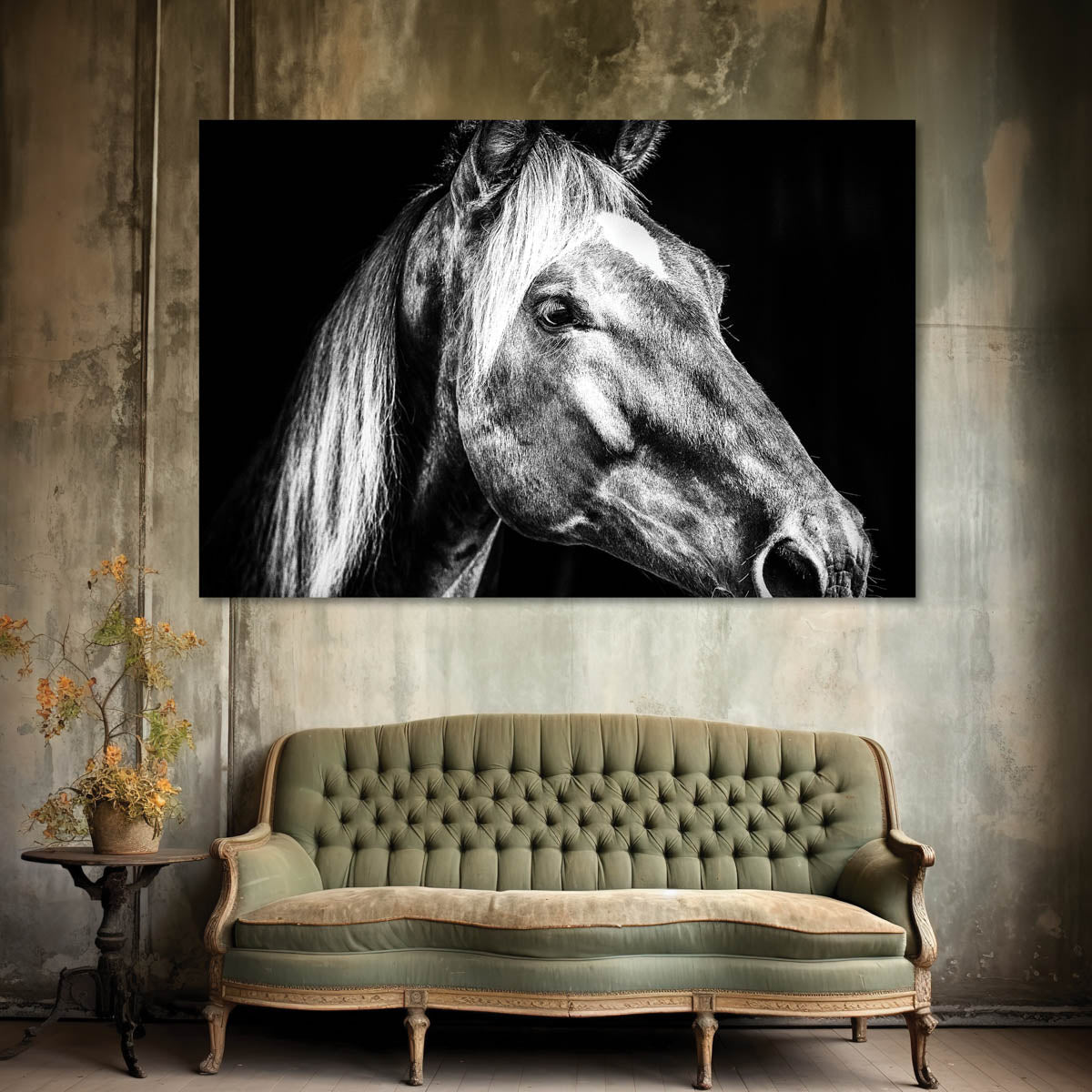 Farmhouse Style Black and White Horse Wall Artwork