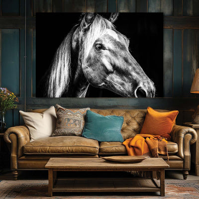 Farmhouse Style Black and White Horse Wall Artwork