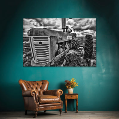 Antique Tractor Black and White Art Print