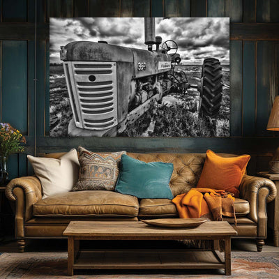 Antique Tractor Black and White Art Print