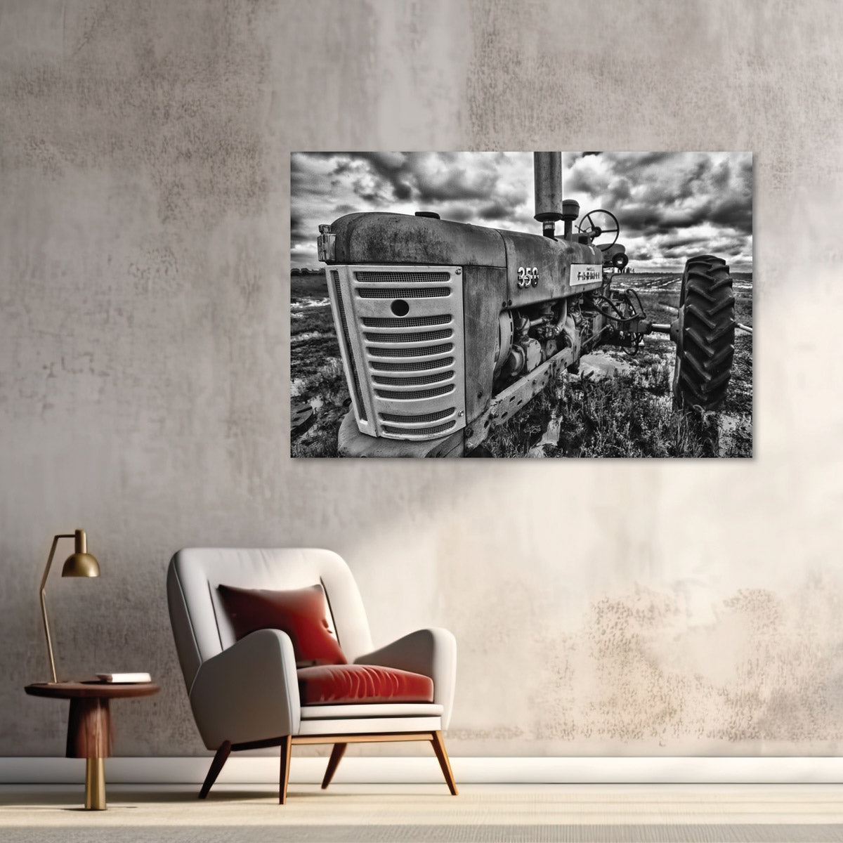 Antique Tractor Black and White Art Print