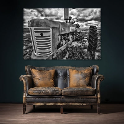 Antique Tractor Black and White Art Print