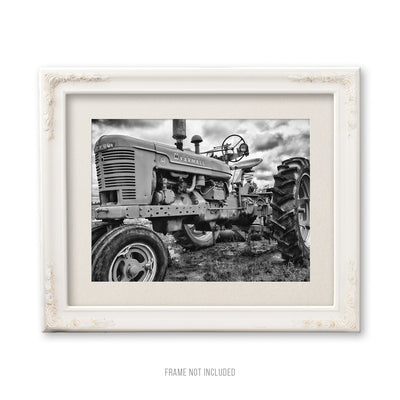 Country Farm Tractor Black and White Art Print