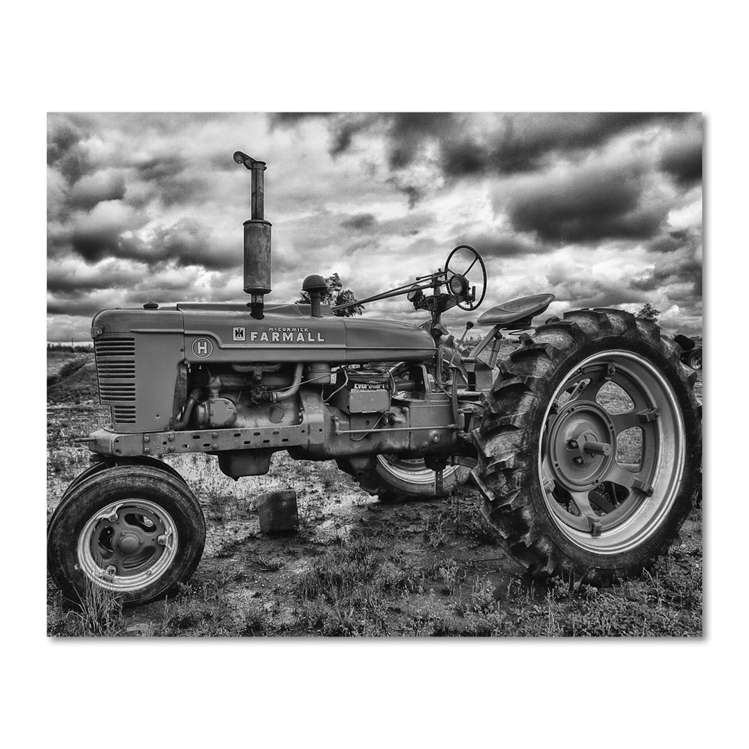 black and white tractor living room art