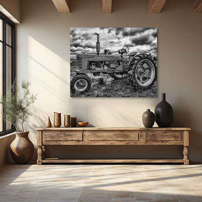 black and white vintage tractor wall art prints