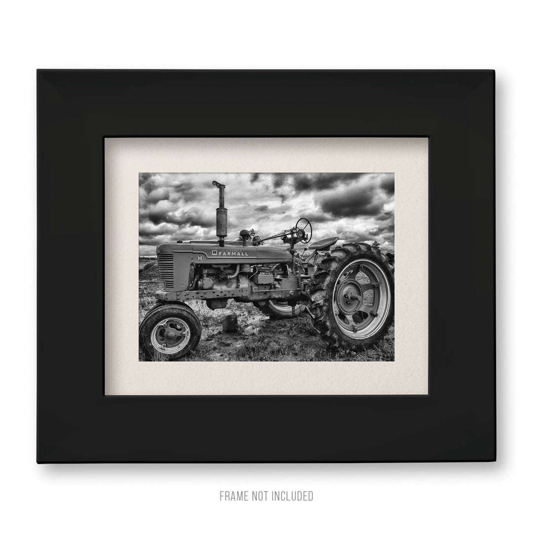black and white vintage tractor bedroom art